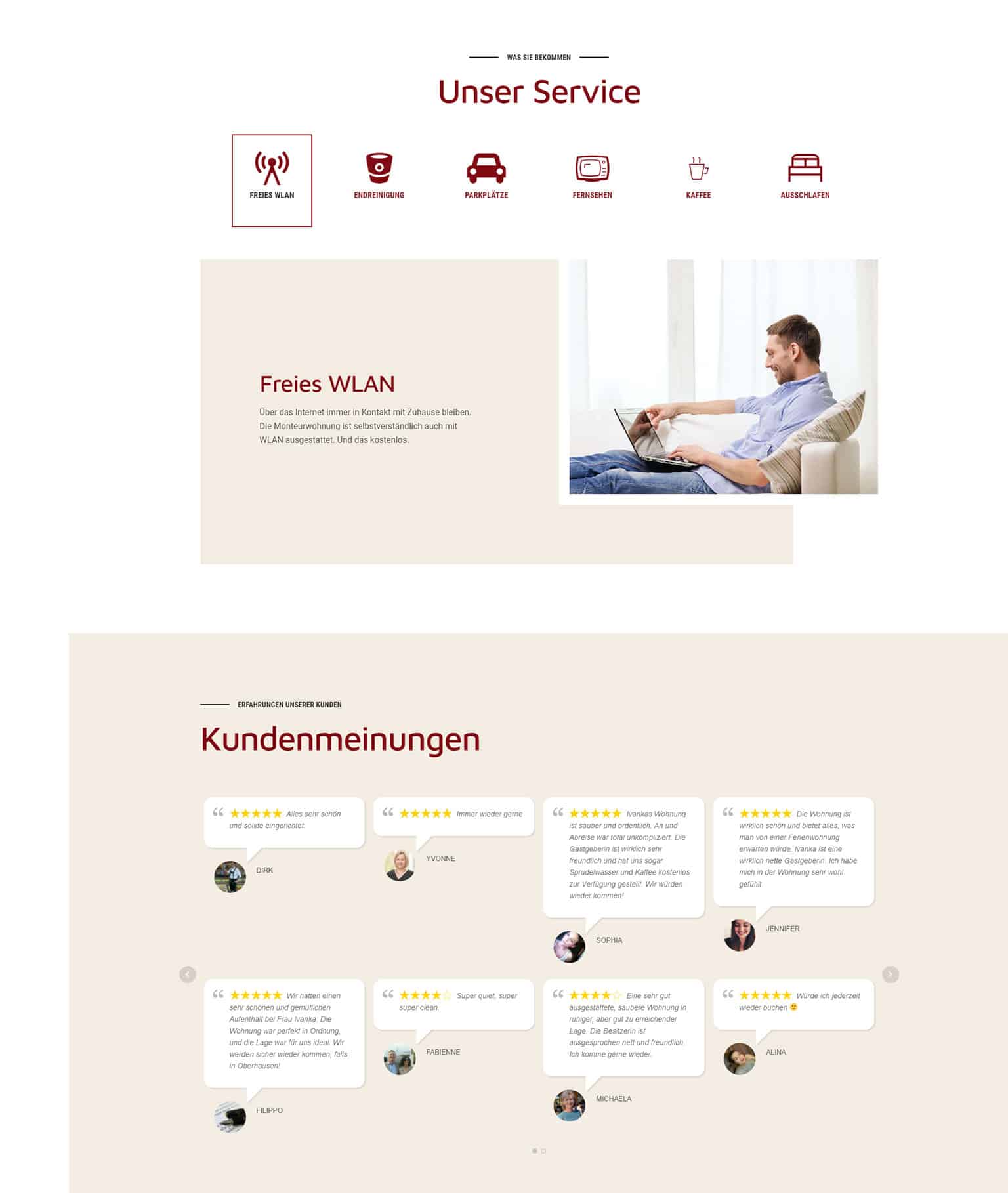 Startseite Ferienwohnung Monteurzimmer Rezensionen Service