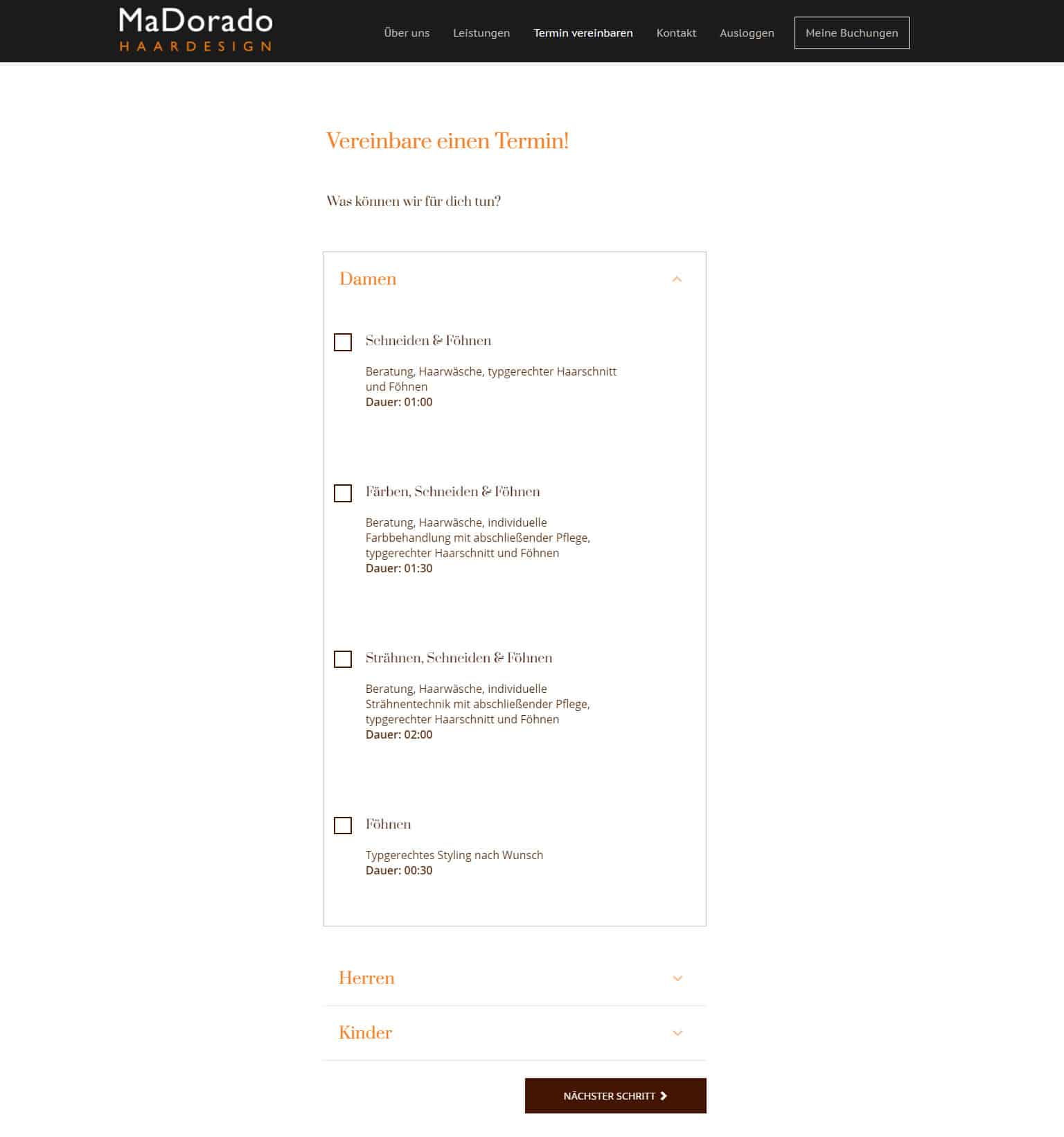 Referenz - Friseursalon MaDorado Buchung Schritt 1