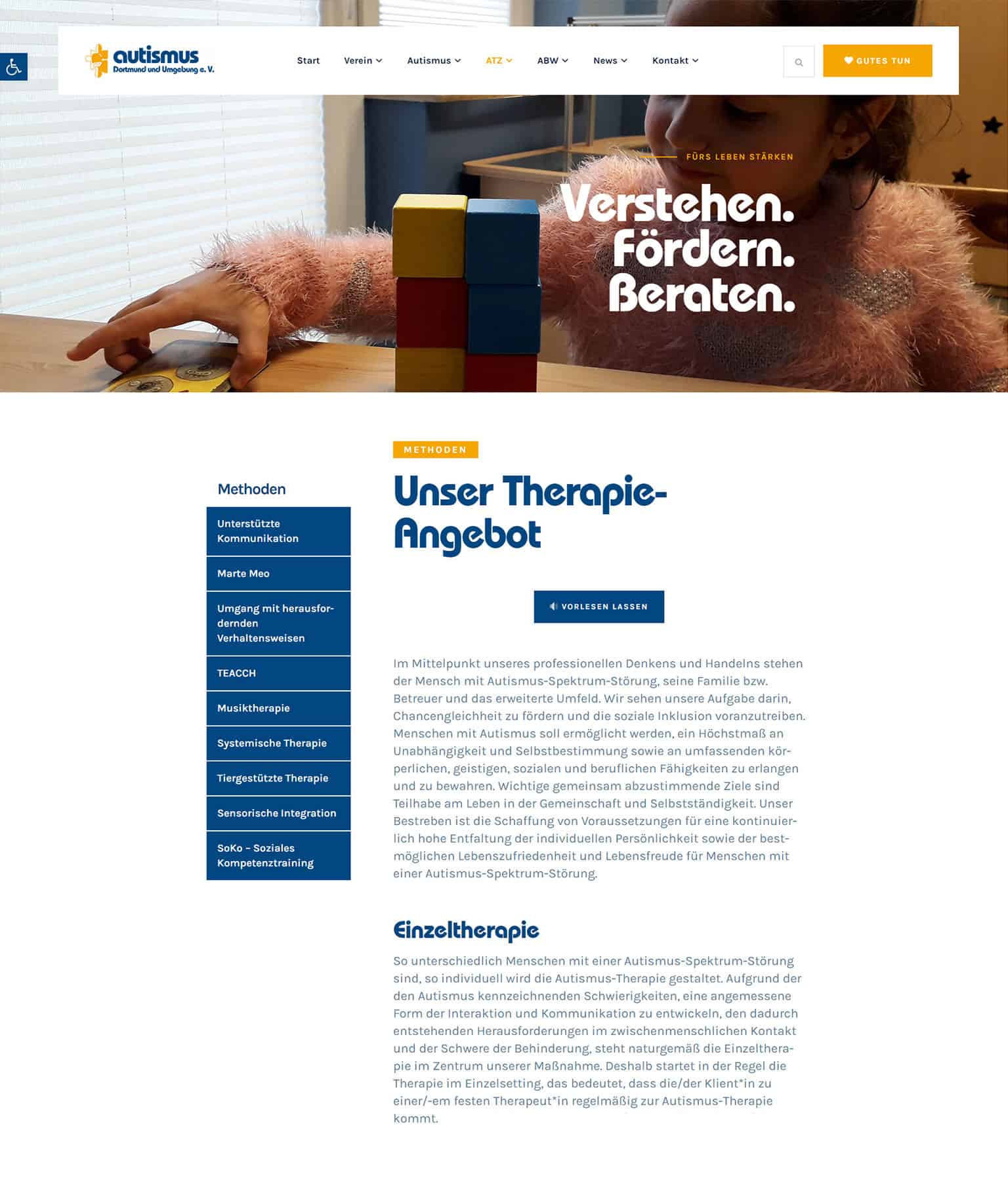 Referenz Verein autismus Dortmund und Umgebung - Übersicht Therapieangebot