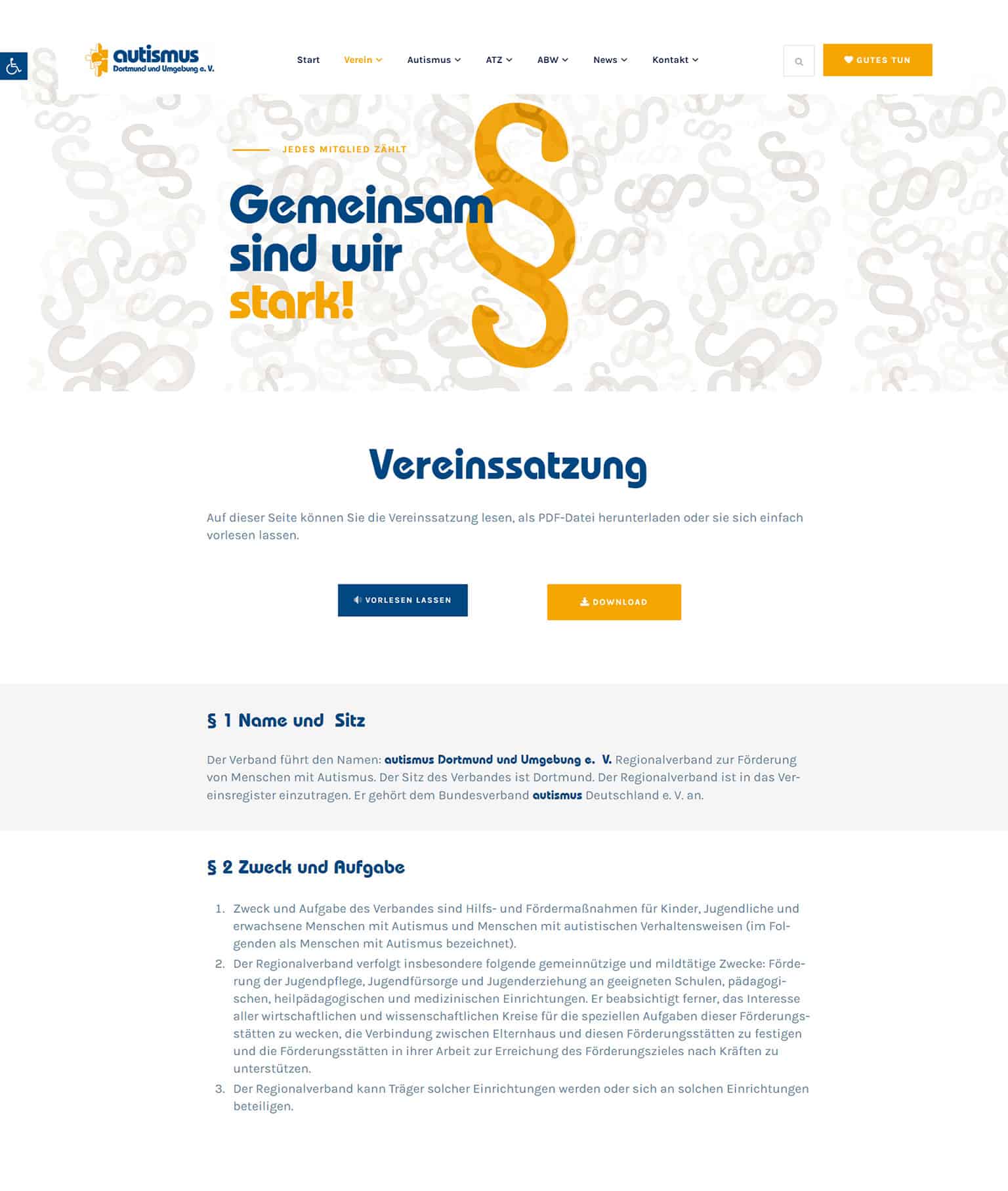 Referenz Verein autismus Dortmund und Umgebung - Satzung