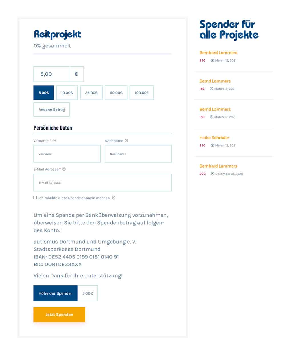 Referenz Verein autismus Dortmund und Umgebung - Spendenformular